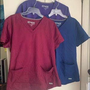Grey’s Anatomy v-neck 2 pocket scrub tops, sz L, qty 3
